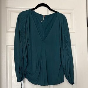 Free People Deep Teal V-Neck Blouse